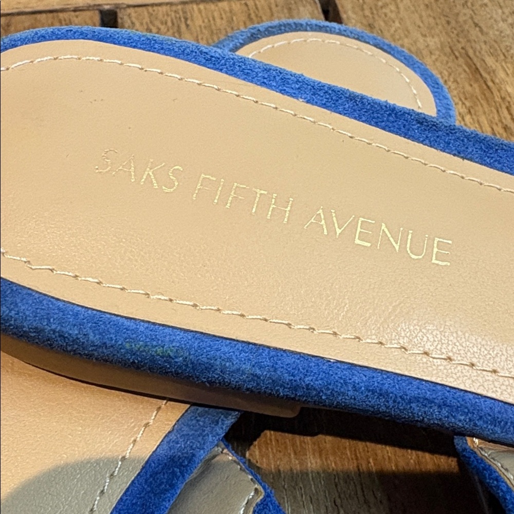 Saks Fifth Avenue Blue Suede Women's Slide Sandals - Picture 5 of 5